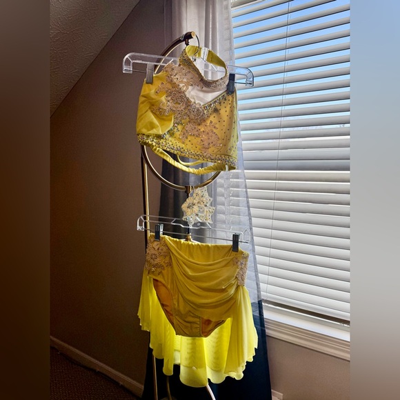 Glamour Dance 2 Piece Yellow Adult Medium Lyrical/Jazz Costume w Hair Piece - Picture 2 of 10